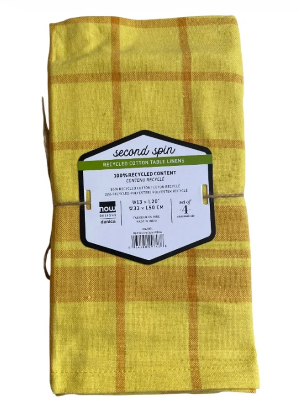 Danica Second Spin Yellow Plaid Cotton Table Linens Set 2 (4) Total of 8 NWT
